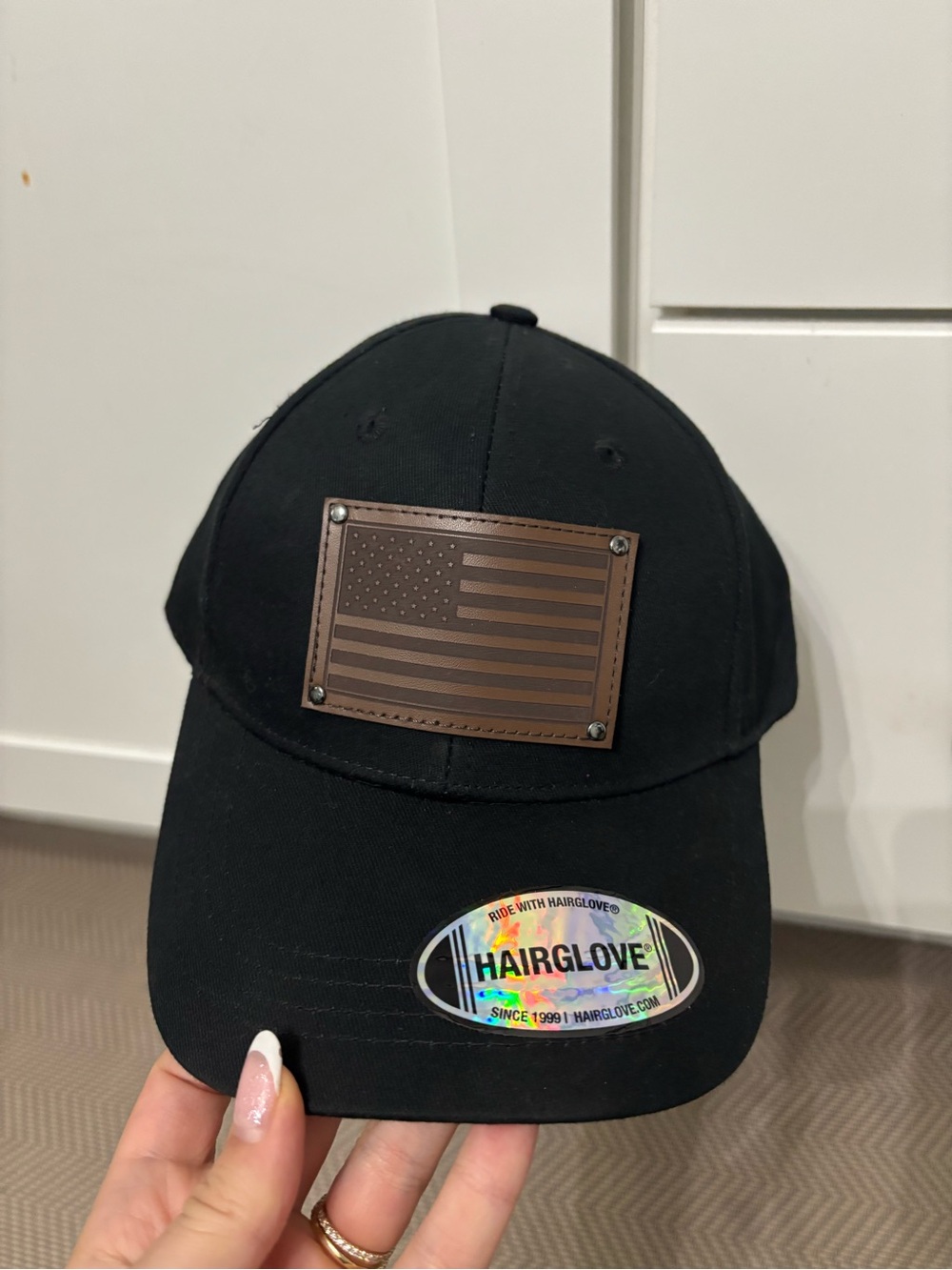 Black Baseball Cap with Brown Flag Patch